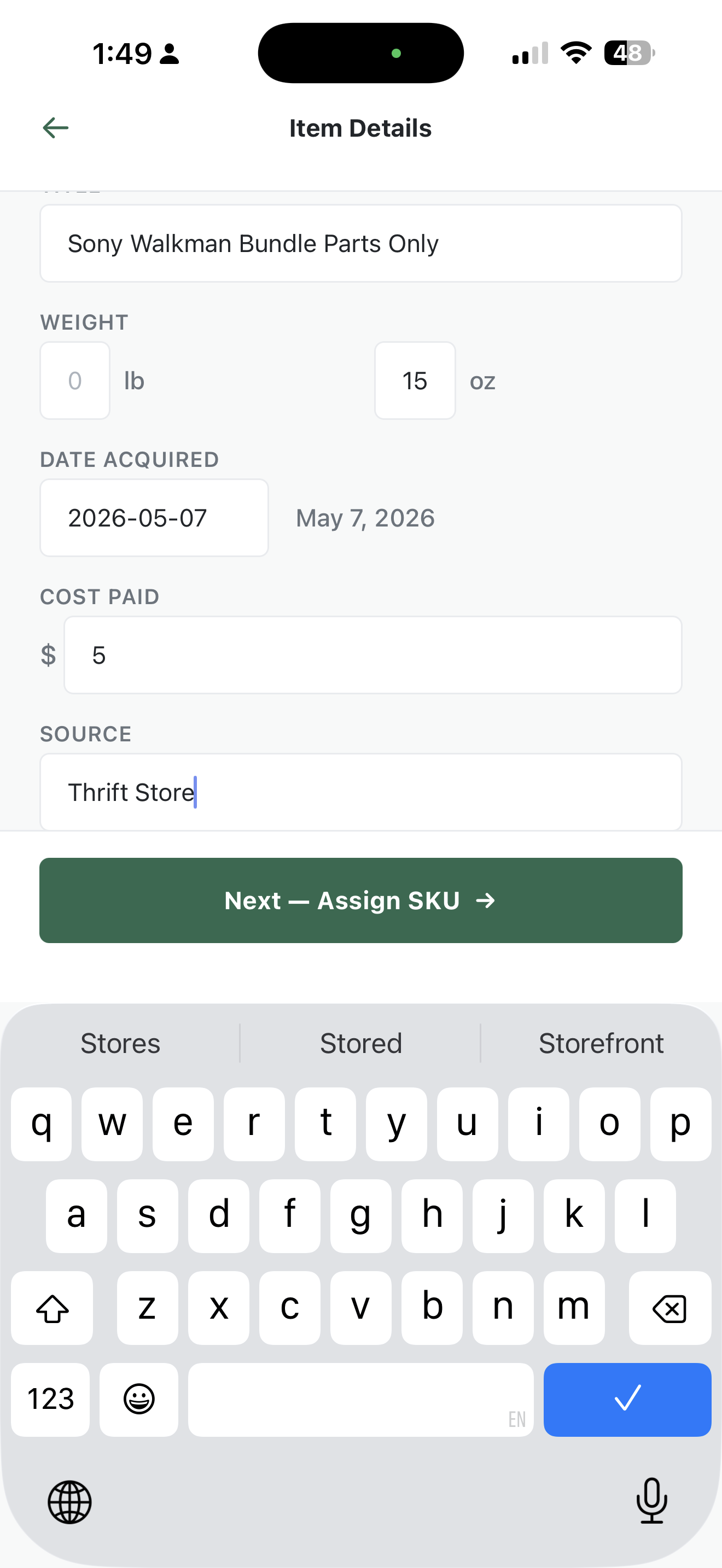 Sprucify mobile record details screen